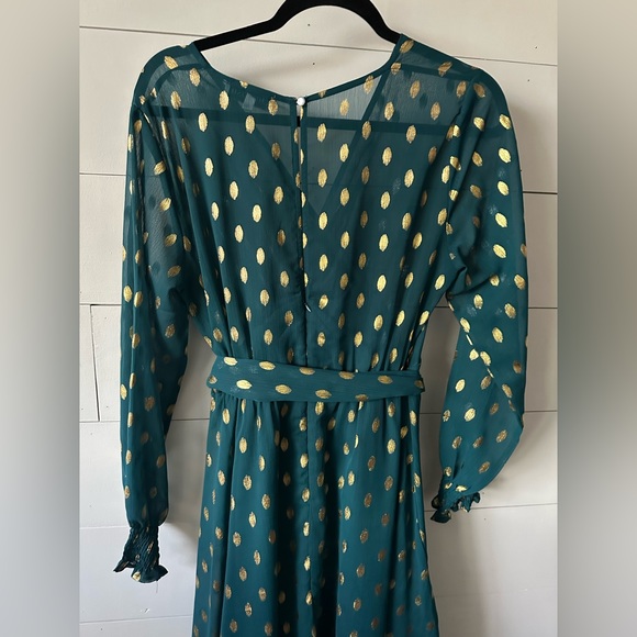 Chicwish -  Oval Dots Semi-Sheer Split Wrap Dress in Emerald - Large - Picture 6 of 8
